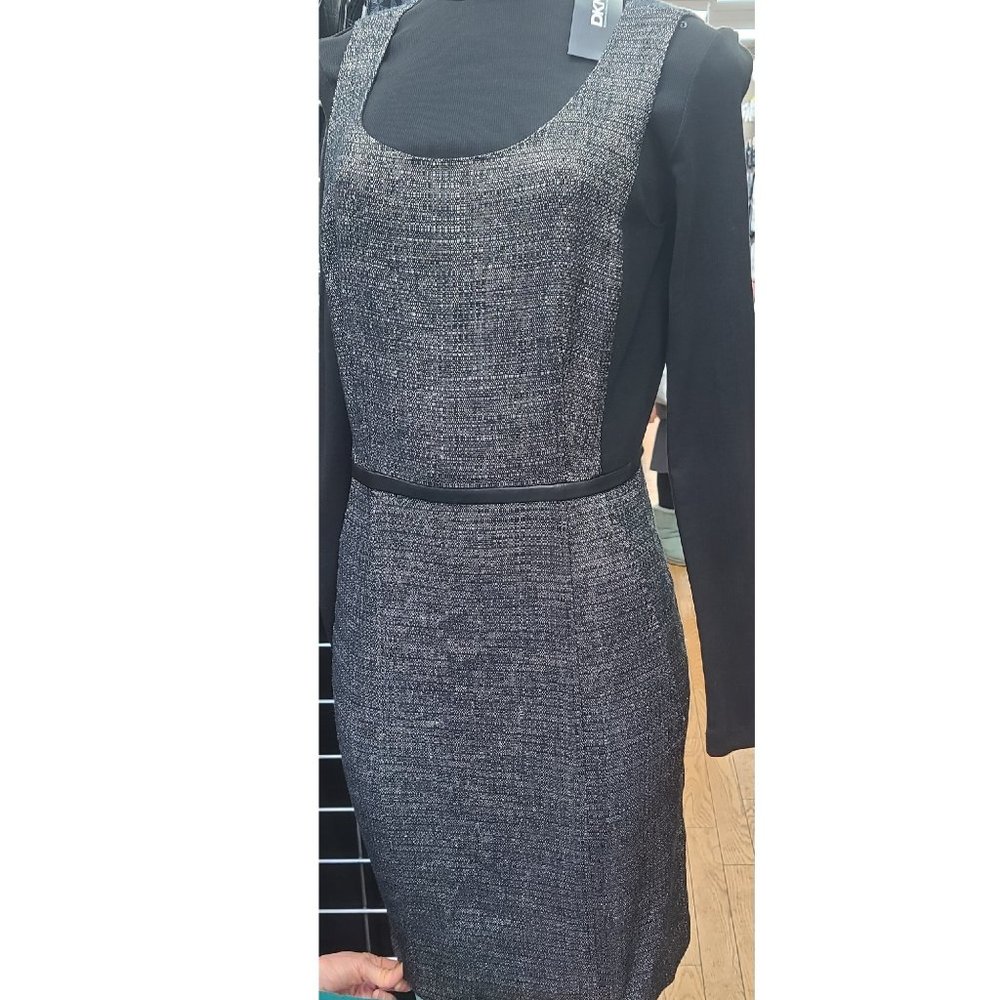 NWT✅ DKNY Black & White Tweed Sheath Dress Size 4 $375 NEW WITH TAGS